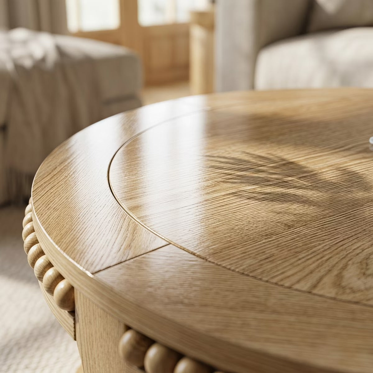 Round Coffee Table with Storage – Modern Wood Center Table for Living Room
