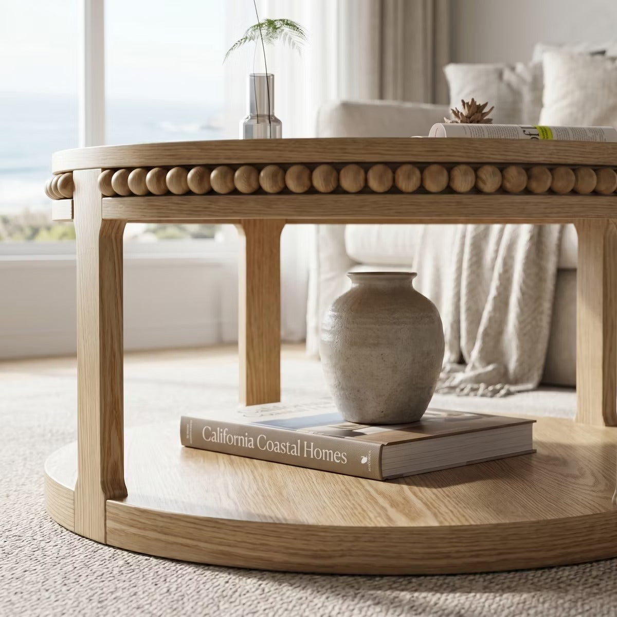 Round Coffee Table with Storage – Modern Wood Center Table for Living Room