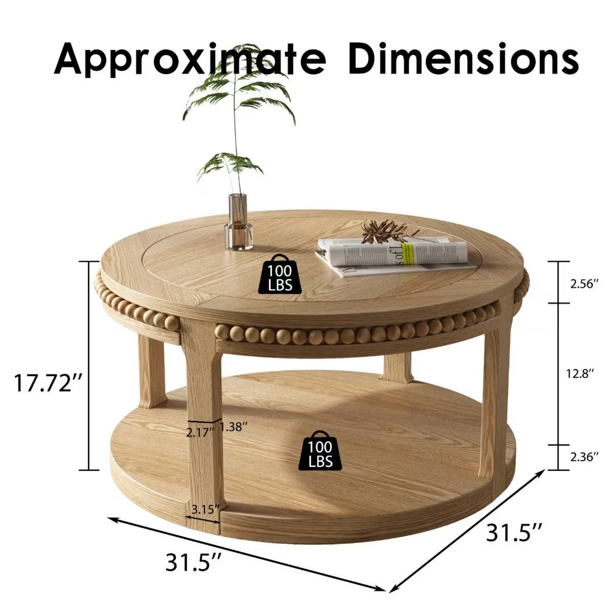 Round Coffee Table with Storage – Modern Wood Center Table for Living Room