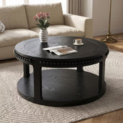 Round Coffee Table with Storage – Modern Wood Center Table for Living Room
