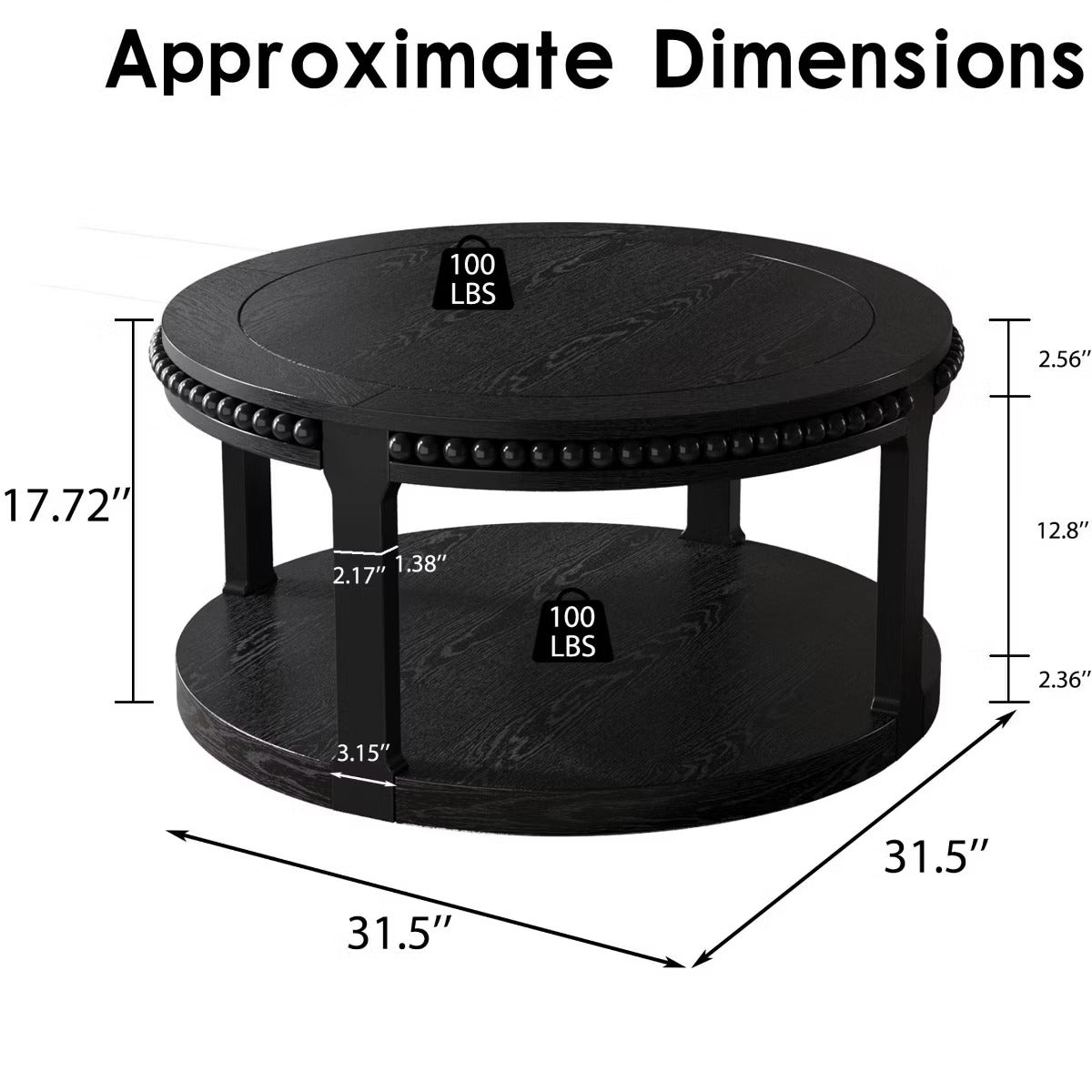 Round Coffee Table with Storage – Modern Wood Center Table for Living Room