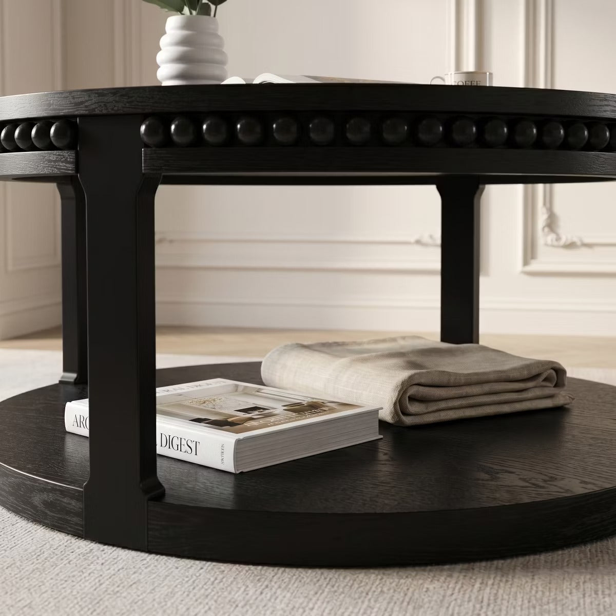 Round Coffee Table with Storage – Modern Wood Center Table for Living Room
