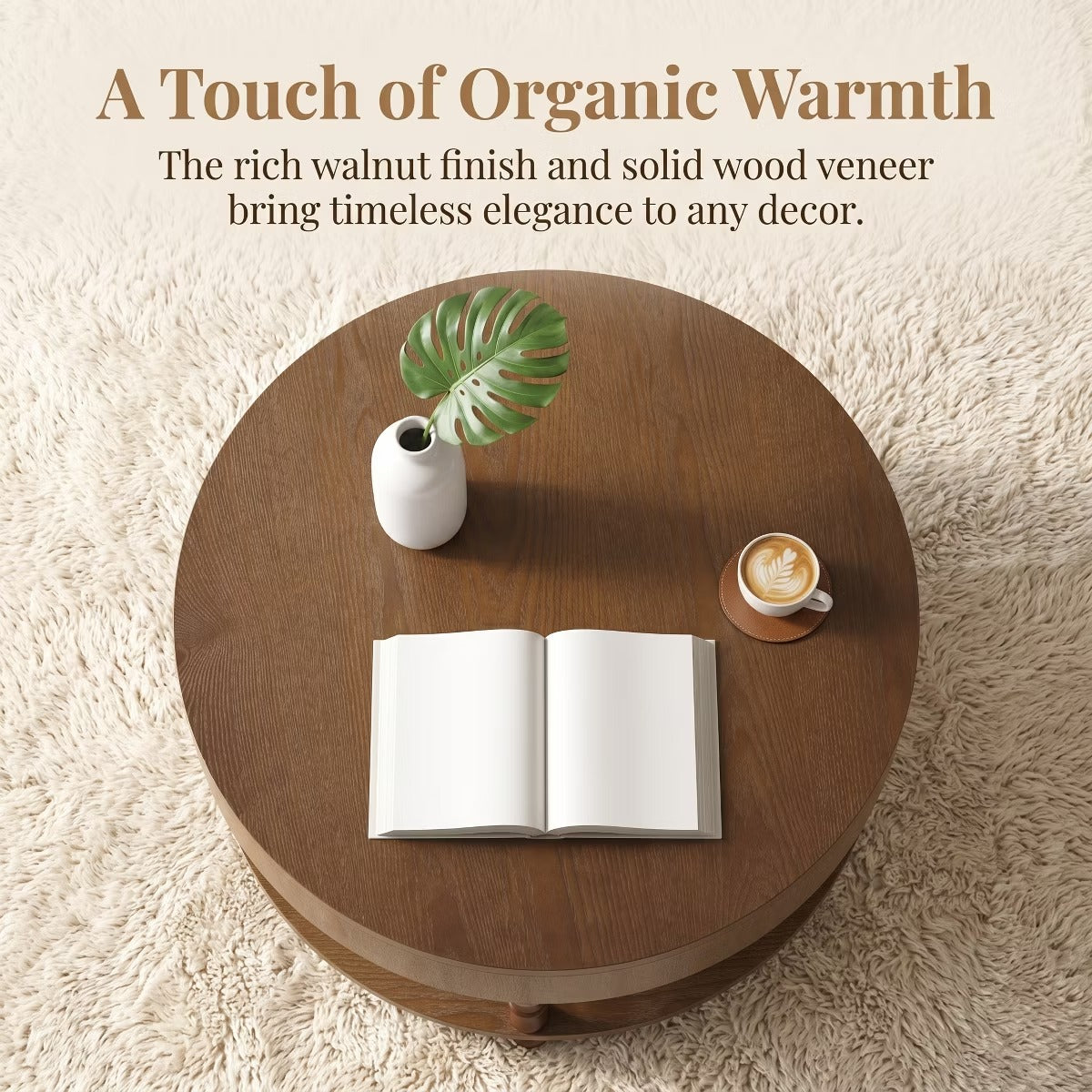 Round Coffee Table with Hidden Storage – Lift-Top Natural Oak Center Table