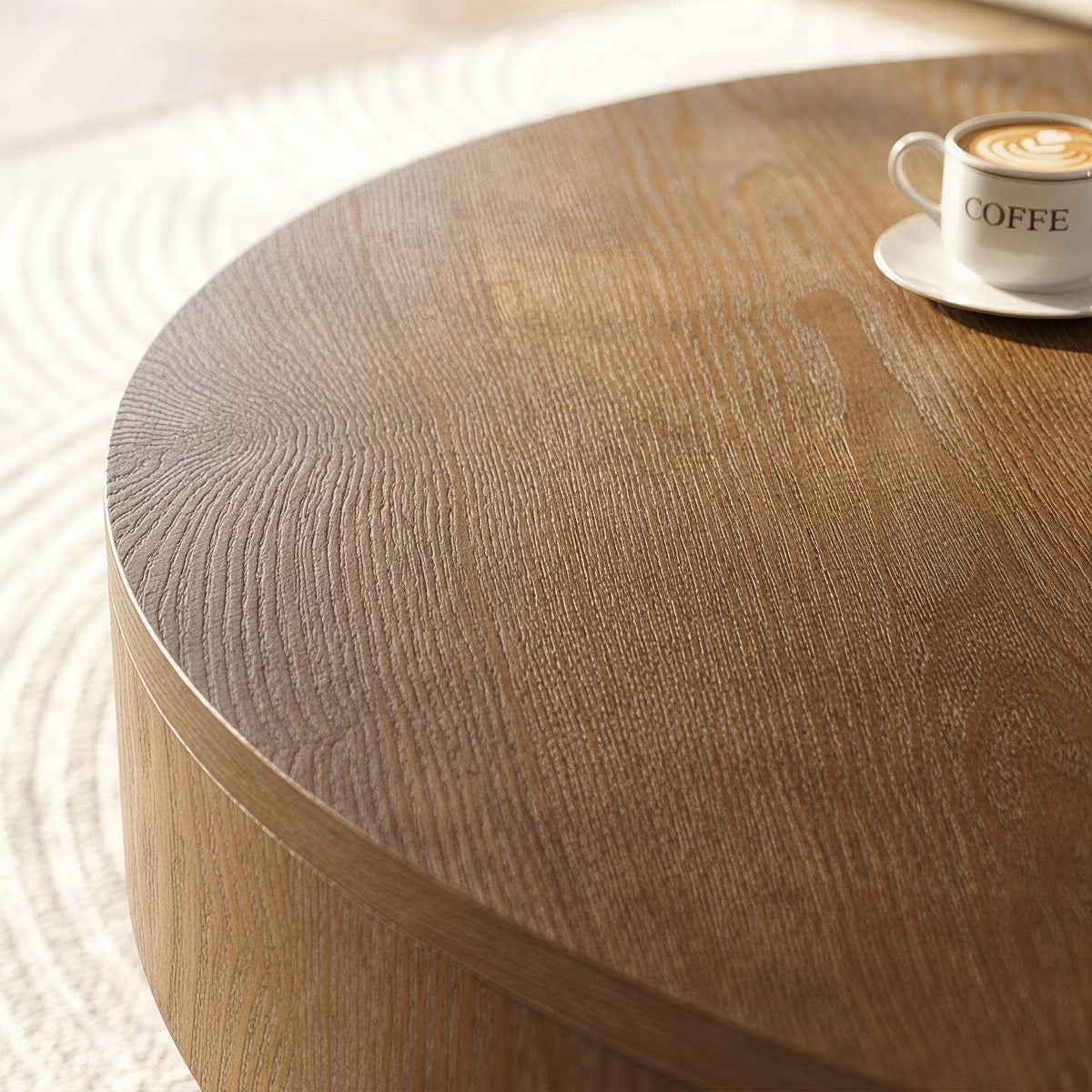 Round Coffee Table with Hidden Storage – Lift-Top Natural Oak Center Table