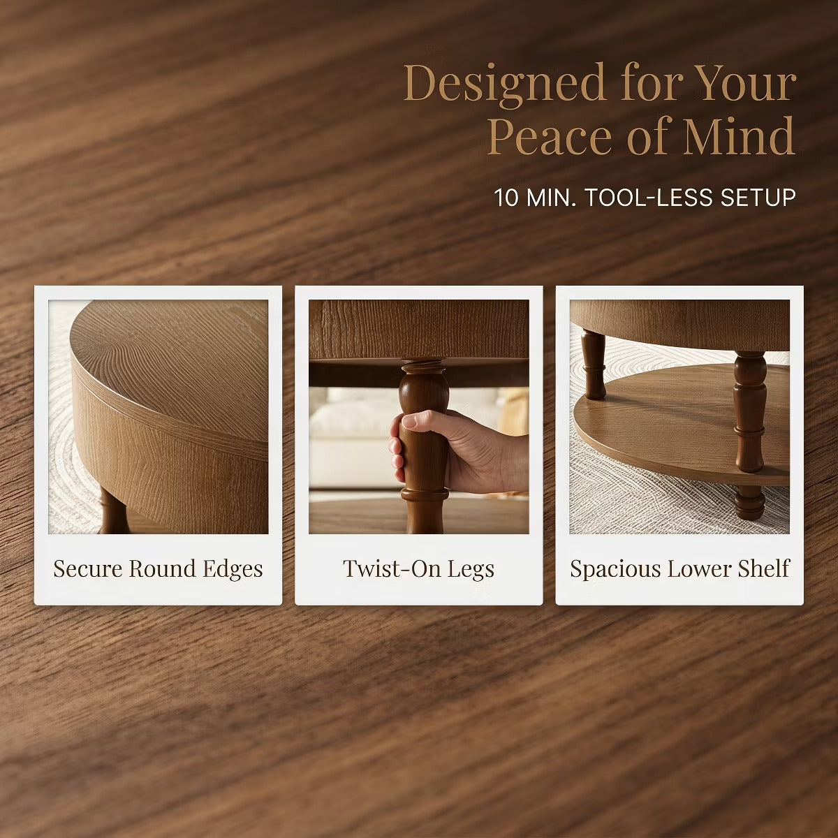 Round Coffee Table with Hidden Storage – Lift-Top Natural Oak Center Table