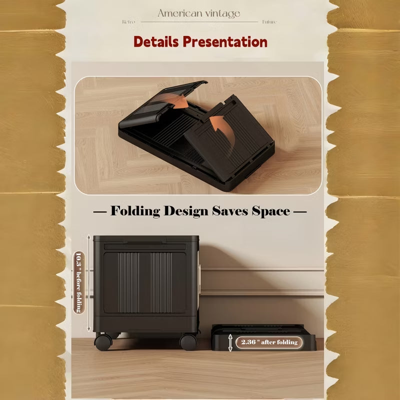 Folding Storage Cabinet with Rattan-Style Doors & Rolling Wheels
