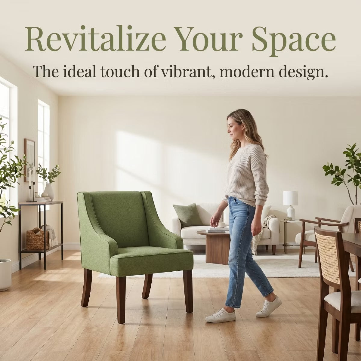 Accent Chair, Mid-Century Modern Upholstered Lounge Chair with Wood Legs