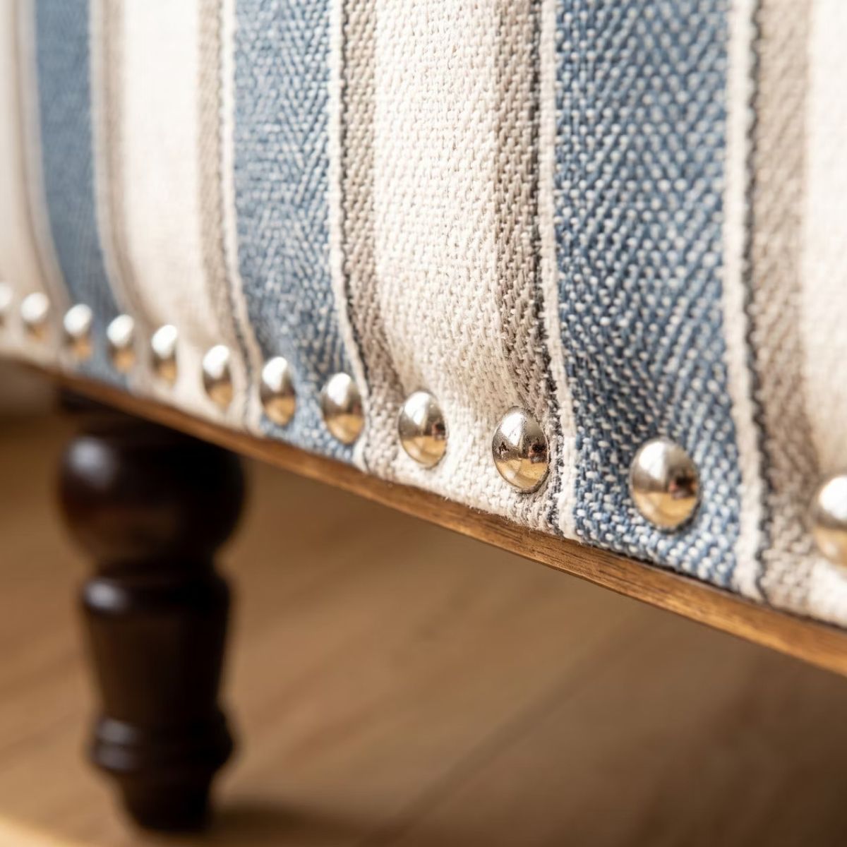 Plaid Upholstered Accent Chair with Nailhead Trim & Wood Legs