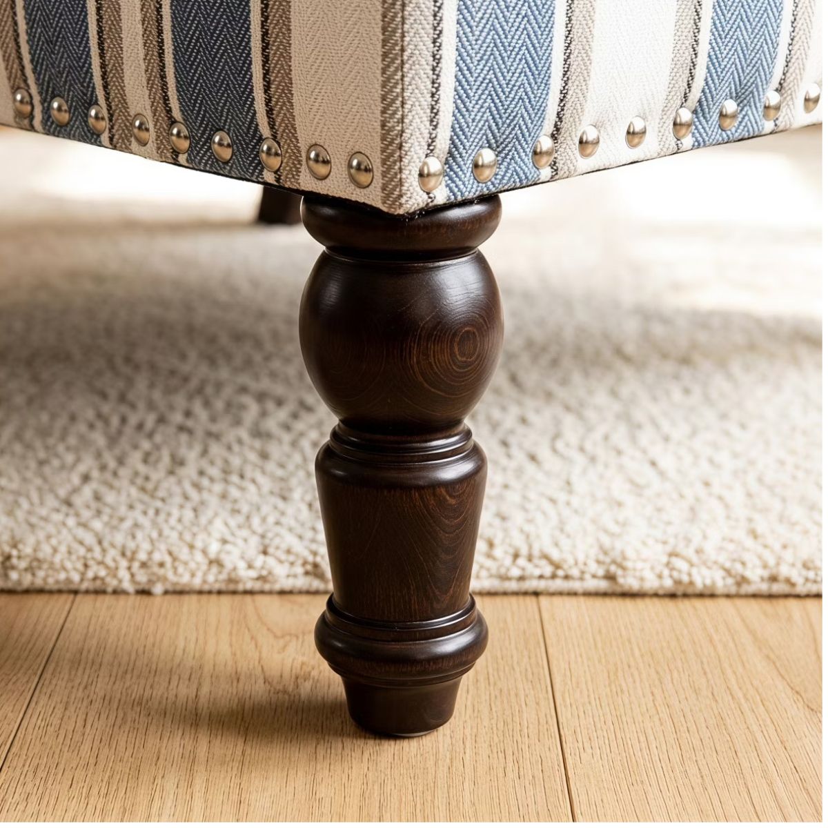 Plaid Upholstered Accent Chair with Nailhead Trim & Wood Legs
