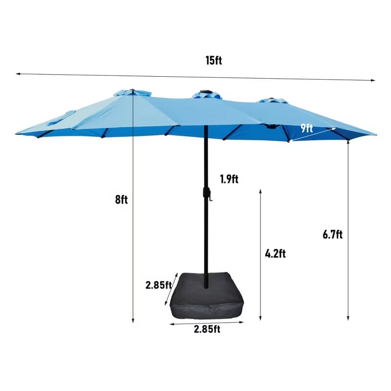 15x9ft Double-Sided Patio Umbrella with Base for Backyard, Deck & Pool