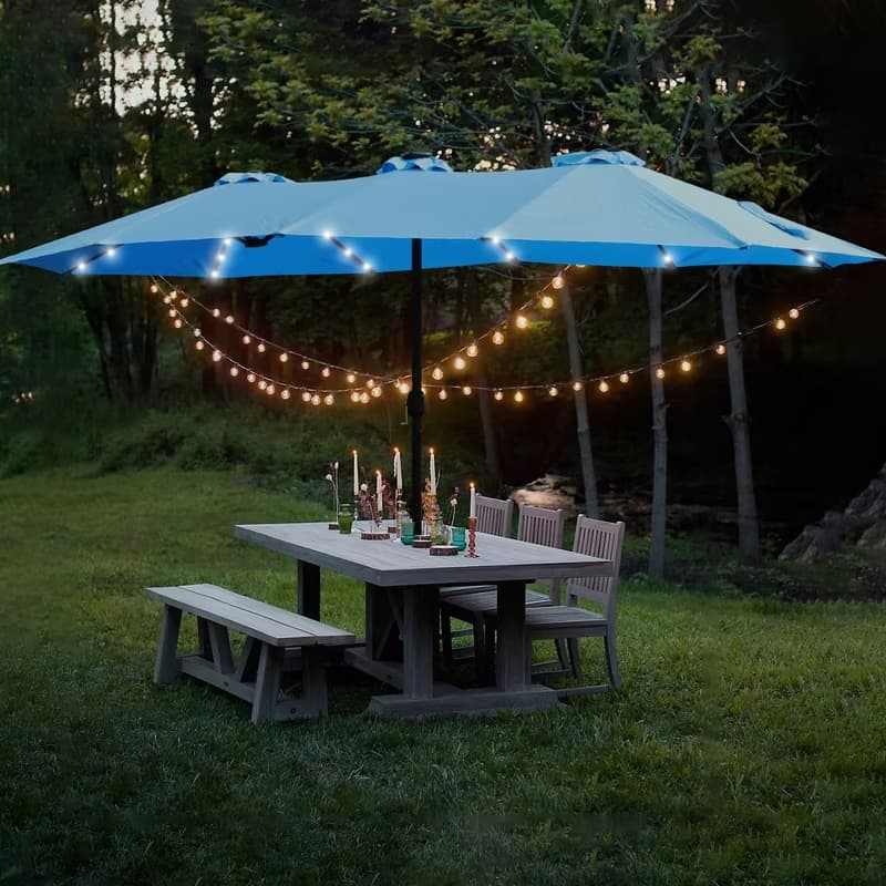 15x9ft Double-Sided Patio Umbrella with Base for Backyard, Deck & Pool