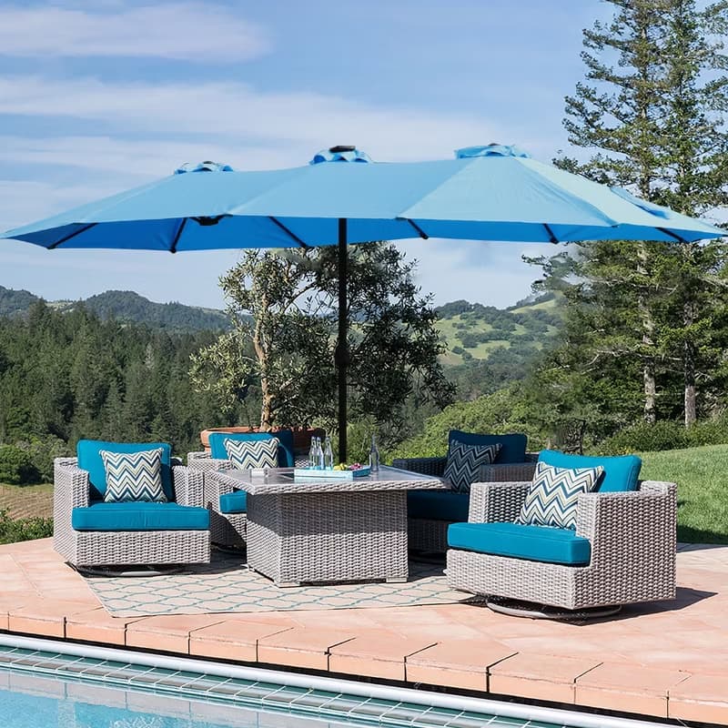 15x9ft Double-Sided Patio Umbrella with Base for Backyard, Deck & Pool