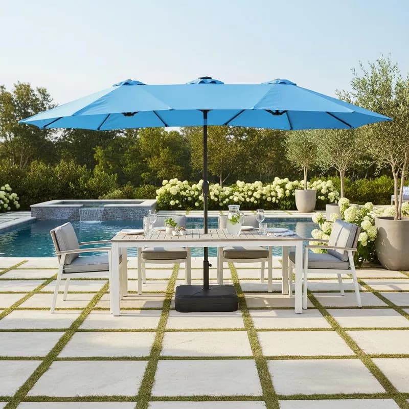 15x9ft Double-Sided Patio Umbrella with Base for Backyard, Deck & Pool