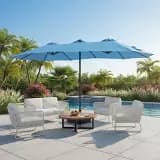 15x9ft Double-Sided Patio Umbrella with Base for Backyard, Deck & Pool
