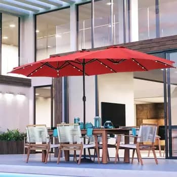 15x9ft Double-Sided Patio Umbrella with Base for Backyard, Deck & Pool