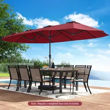 15x9ft Double-Sided Patio Umbrella with Base for Backyard, Deck & Pool