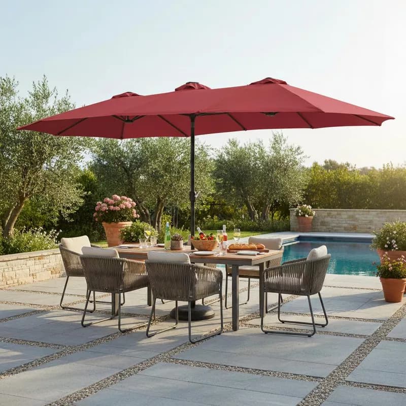 15x9ft Double-Sided Patio Umbrella with Base for Backyard, Deck & Pool
