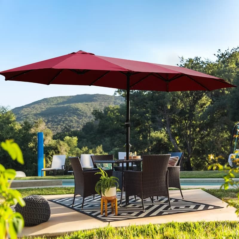 15x9ft Double-Sided Patio Umbrella with Base for Backyard, Deck & Pool