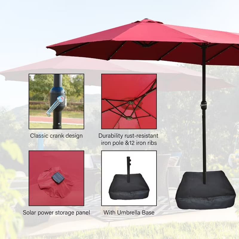 15x9ft Double-Sided Patio Umbrella with Base for Backyard, Deck & Pool