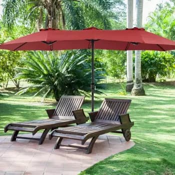 15x9ft Double-Sided Patio Umbrella with Base for Backyard, Deck & Pool
