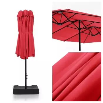 15x9ft Double-Sided Patio Umbrella with Base for Backyard, Deck & Pool