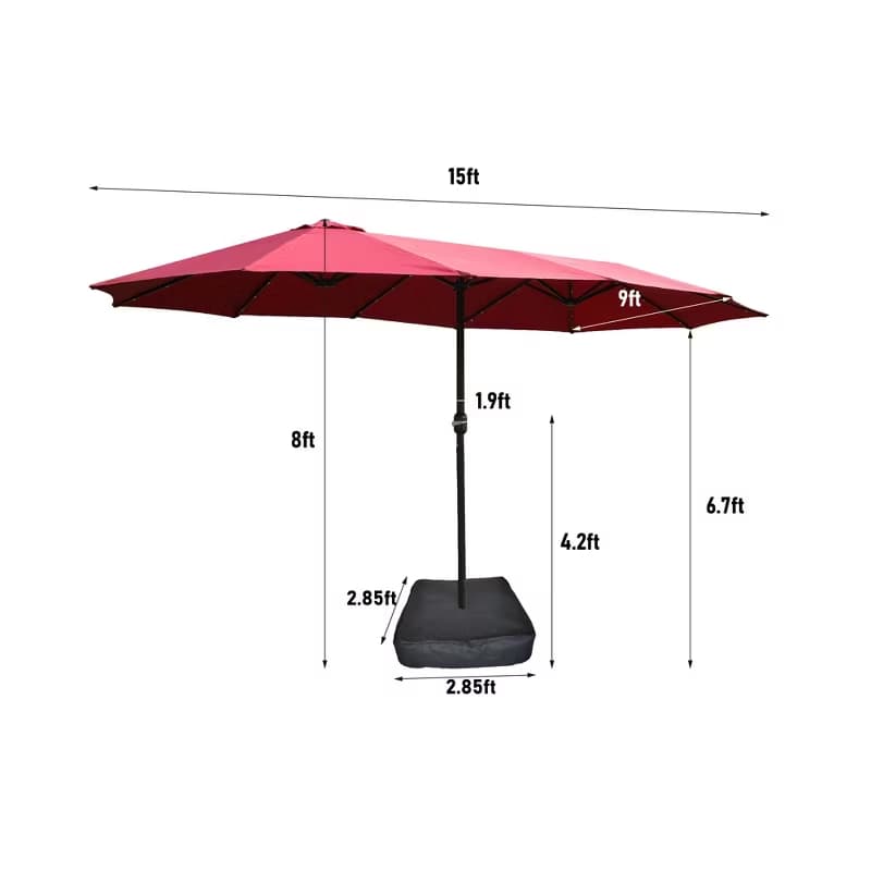 15x9ft Double-Sided Patio Umbrella with Base for Backyard, Deck & Pool