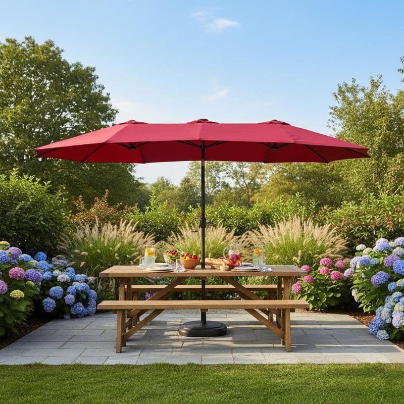 15x9ft Double-Sided Patio Umbrella with Base for Backyard, Deck & Pool