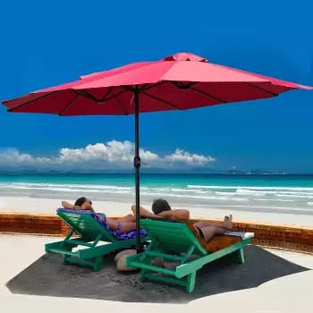 15x9ft Double-Sided Patio Umbrella with Base for Backyard, Deck & Pool