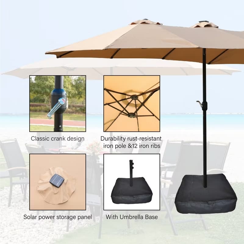15x9ft Double-Sided Patio Umbrella with Base for Backyard, Deck & Pool