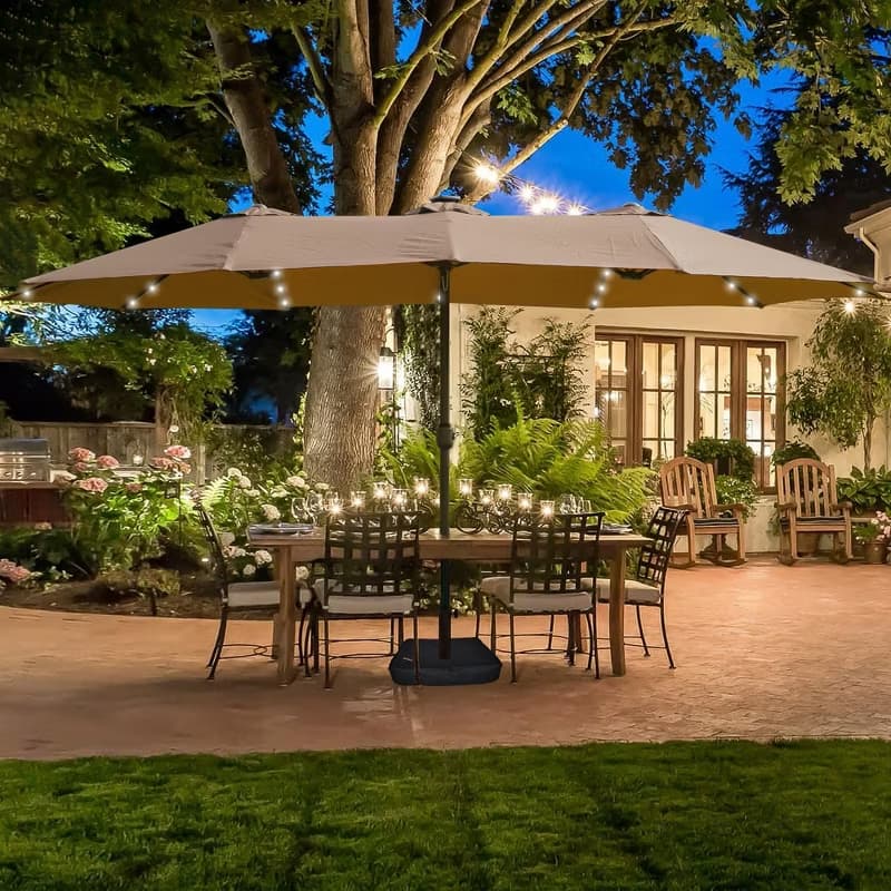 15x9ft Double-Sided Patio Umbrella with Base for Backyard, Deck & Pool
