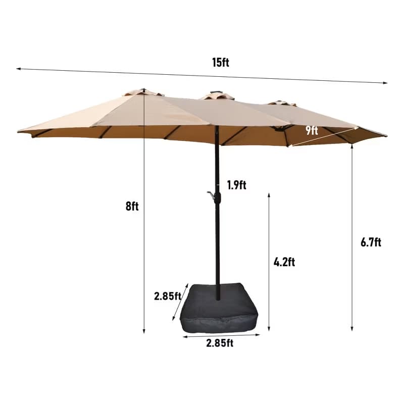 15x9ft Double-Sided Patio Umbrella with Base for Backyard, Deck & Pool