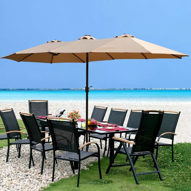 15x9ft Double-Sided Patio Umbrella with Base for Backyard, Deck & Pool