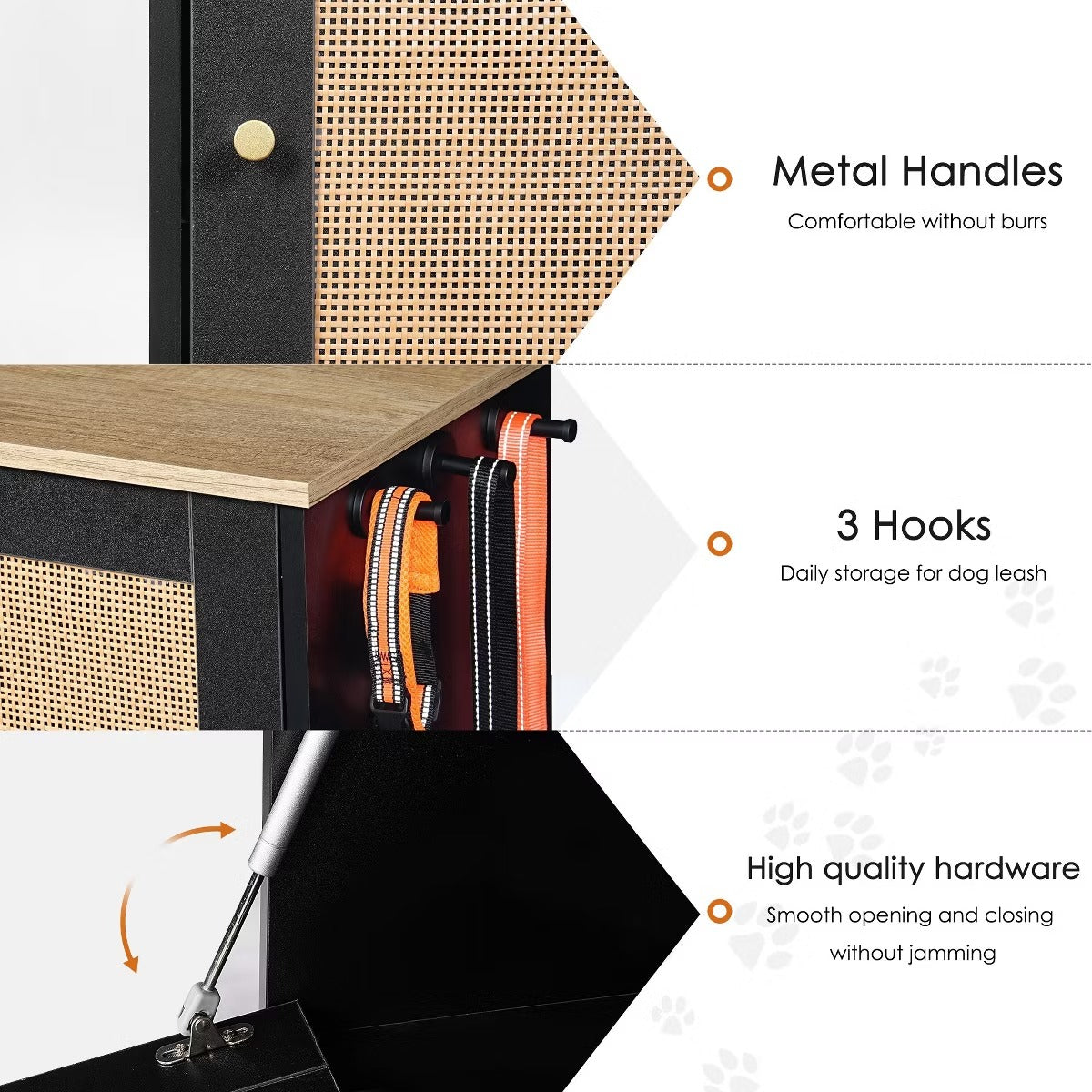 Utility Storage Cabinet with Rattan Doors and Built-In Pet Feeder