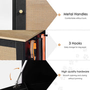 Utility Storage Cabinet with Rattan Doors and Built-In Pet Feeder