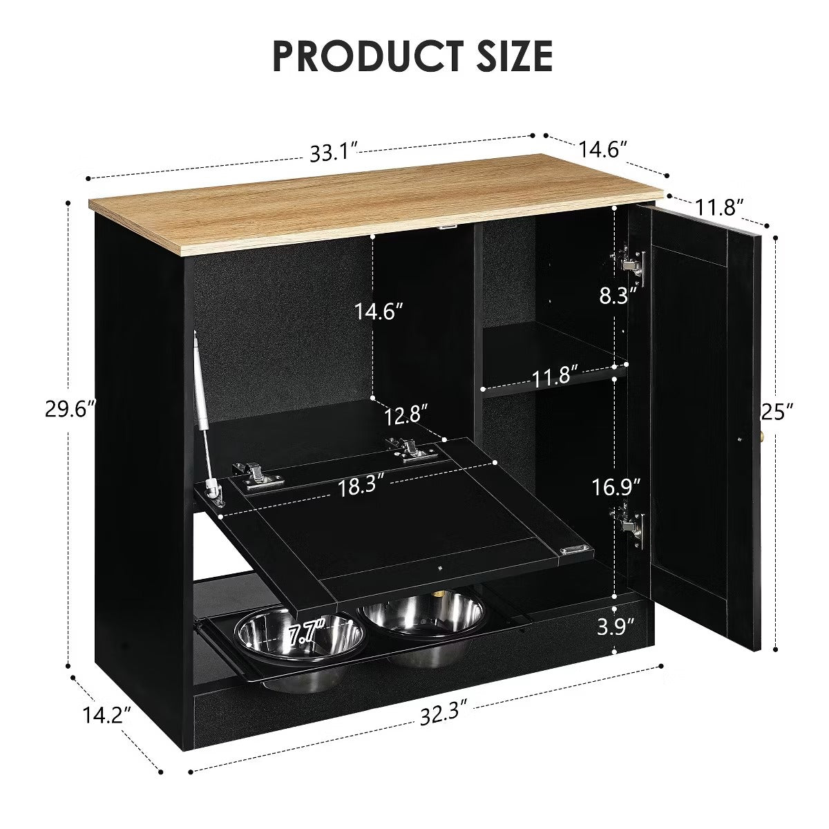 Utility Storage Cabinet with Rattan Doors and Built-In Pet Feeder
