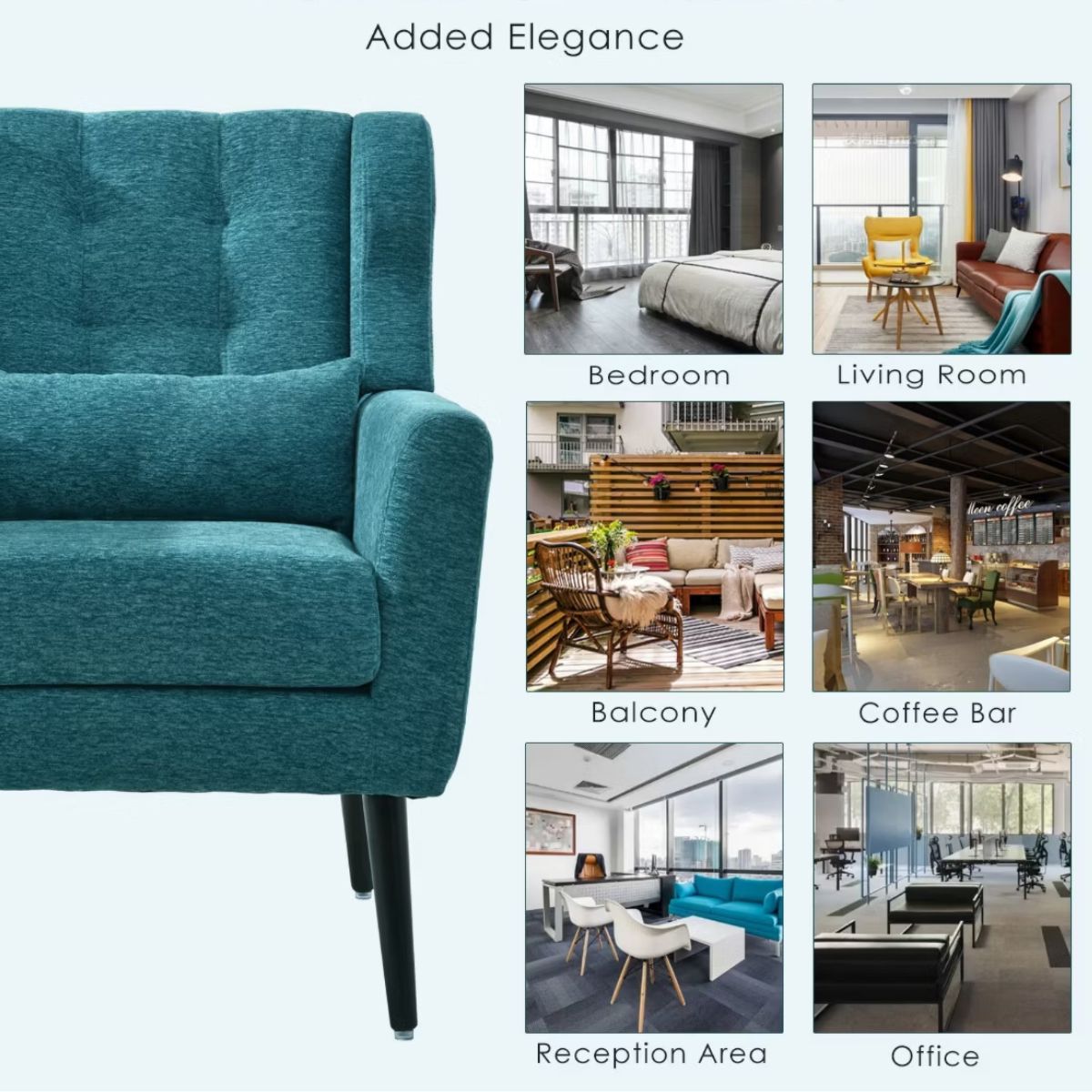 Chenille Wingback Accent Chair with Lumbar Pillow & Solid Wood Legs