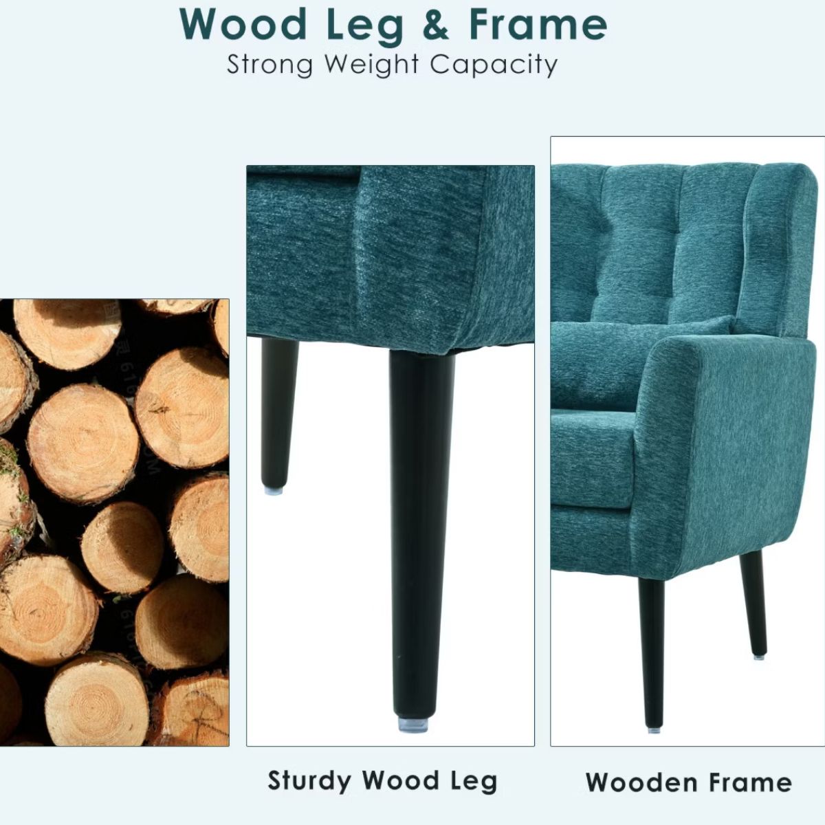 Chenille Wingback Accent Chair with Lumbar Pillow & Solid Wood Legs
