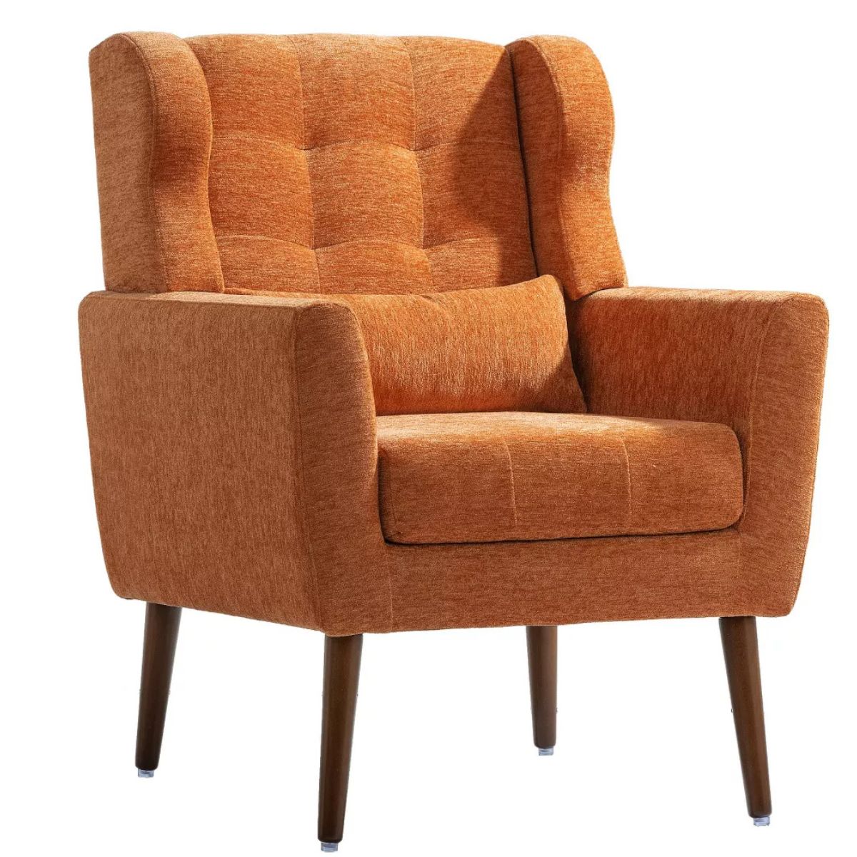 Chenille Wingback Accent Chair with Lumbar Pillow & Solid Wood Legs