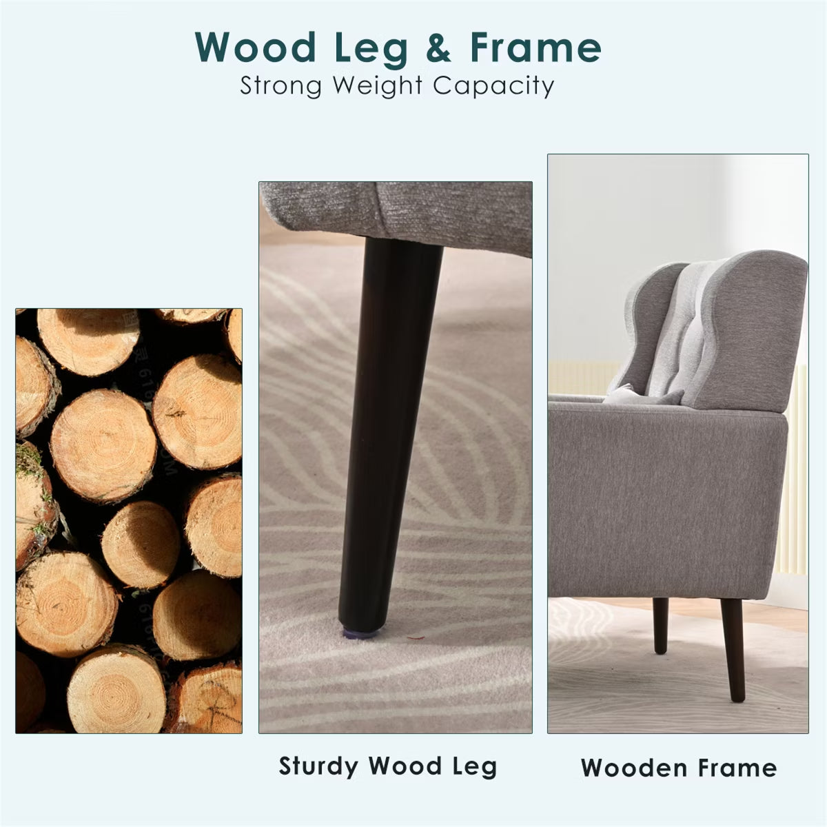 Chenille Wingback Accent Chair with Lumbar Pillow & Solid Wood Legs