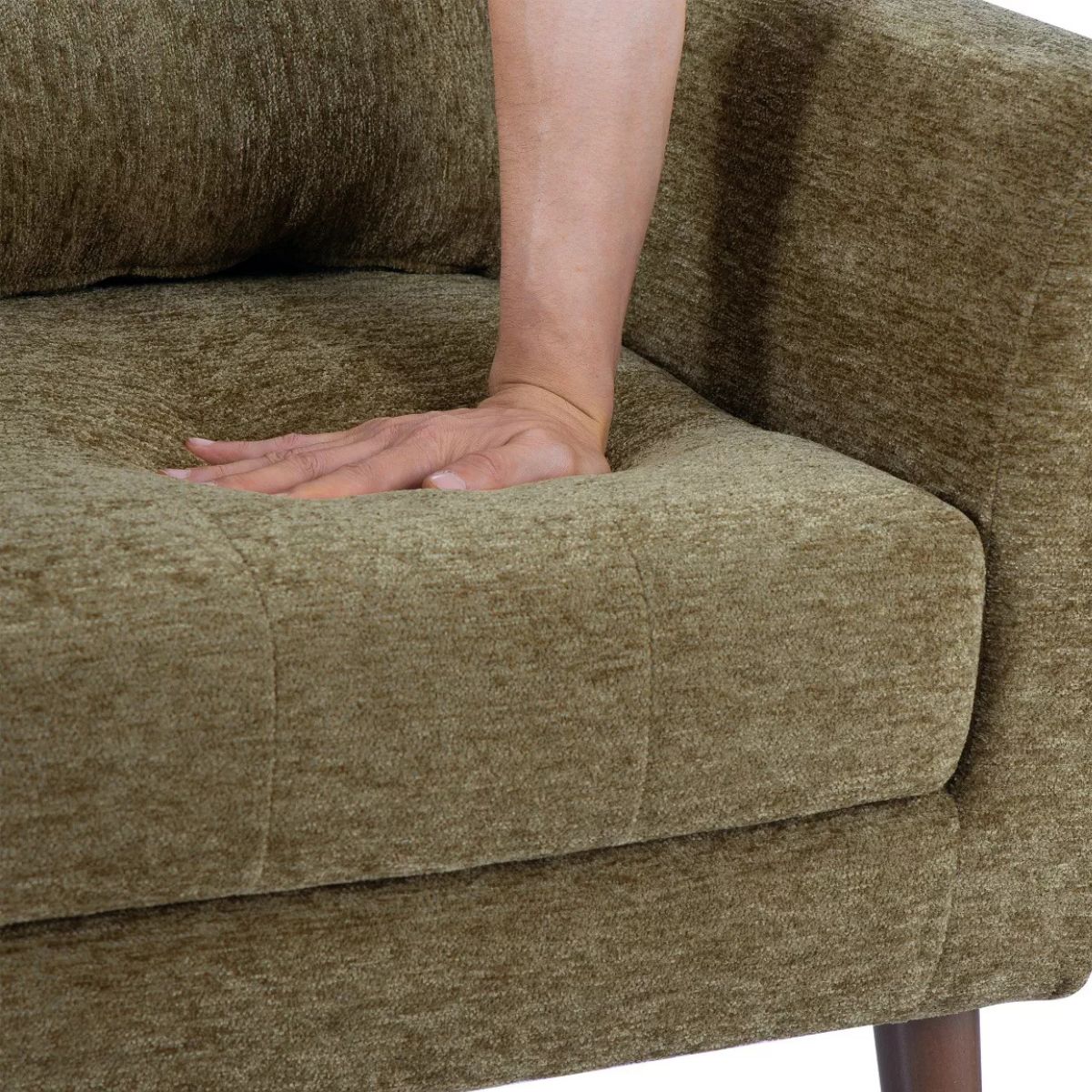 Chenille Wingback Accent Chair with Lumbar Pillow & Solid Wood Legs