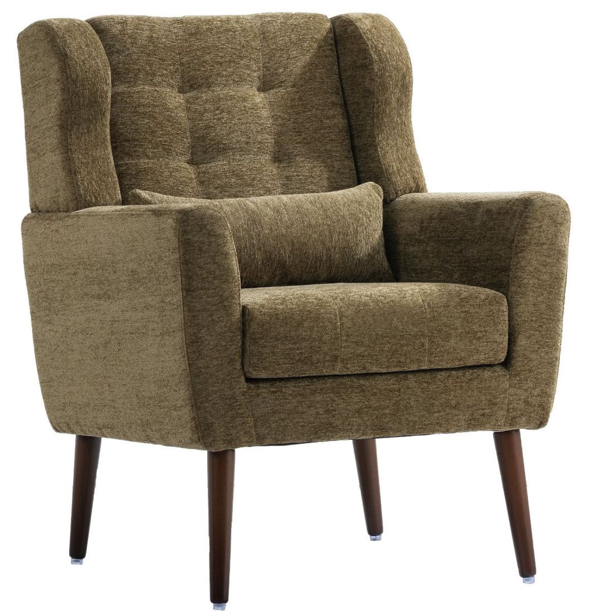 Chenille Wingback Accent Chair with Lumbar Pillow & Solid Wood Legs