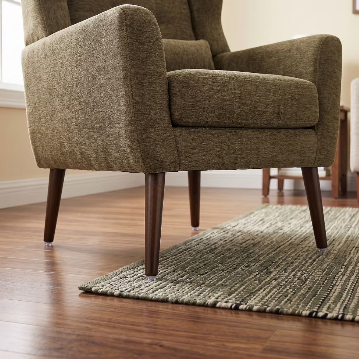Chenille Wingback Accent Chair with Lumbar Pillow & Solid Wood Legs