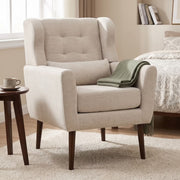 Chenille Wingback Accent Chair with Lumbar Pillow & Solid Wood Legs