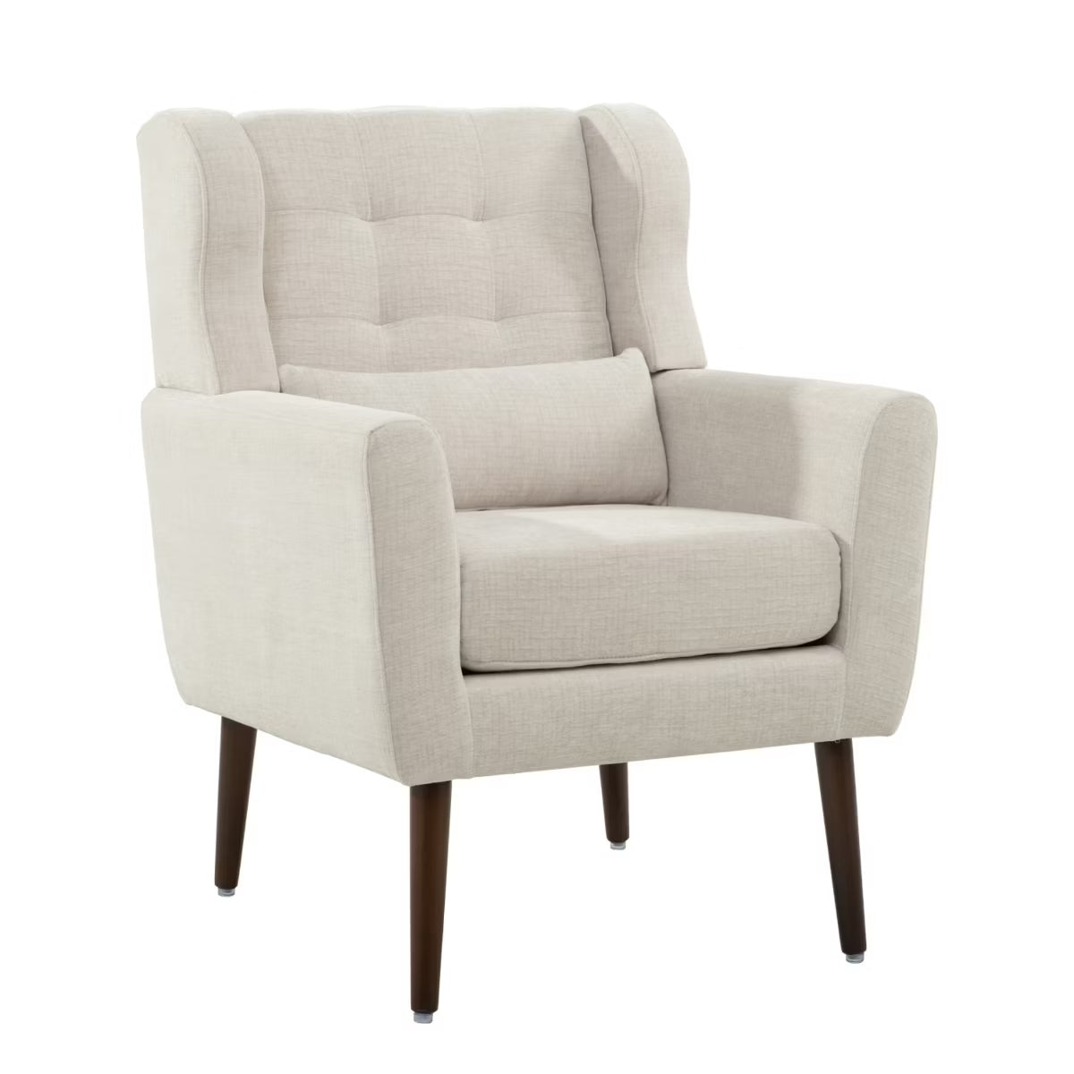 Chenille Wingback Accent Chair with Lumbar Pillow & Solid Wood Legs
