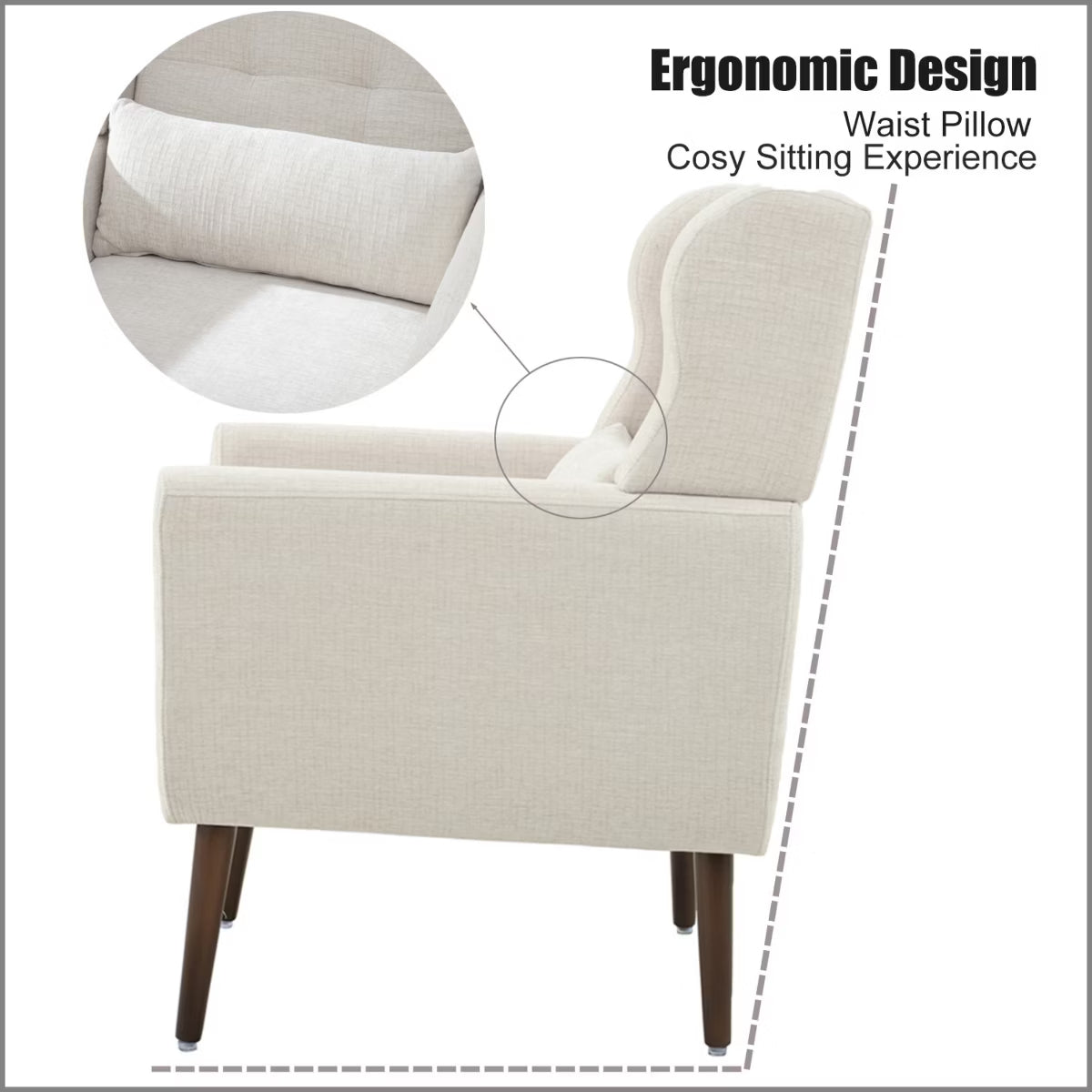 Chenille Wingback Accent Chair with Lumbar Pillow & Solid Wood Legs