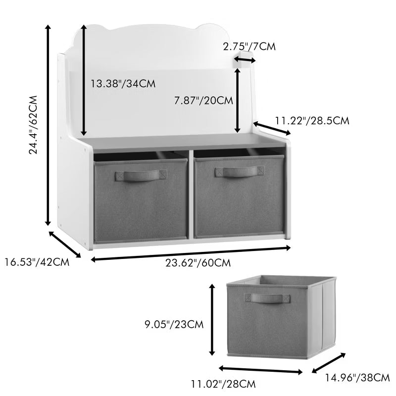 Kids Wooden Bookshelf with Fabric Storage Bins for Nursery & Playroom
