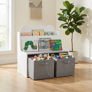 Kids Wooden Bookshelf with Fabric Storage Bins for Nursery & Playroom