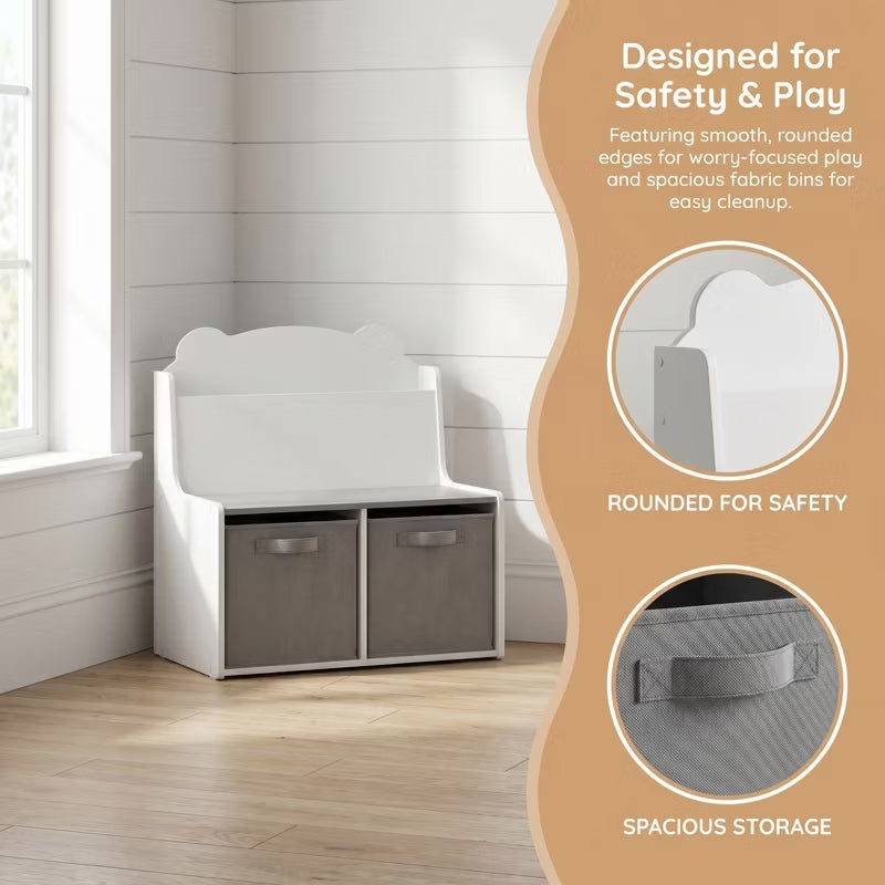Kids Wooden Bookshelf with Fabric Storage Bins for Nursery & Playroom