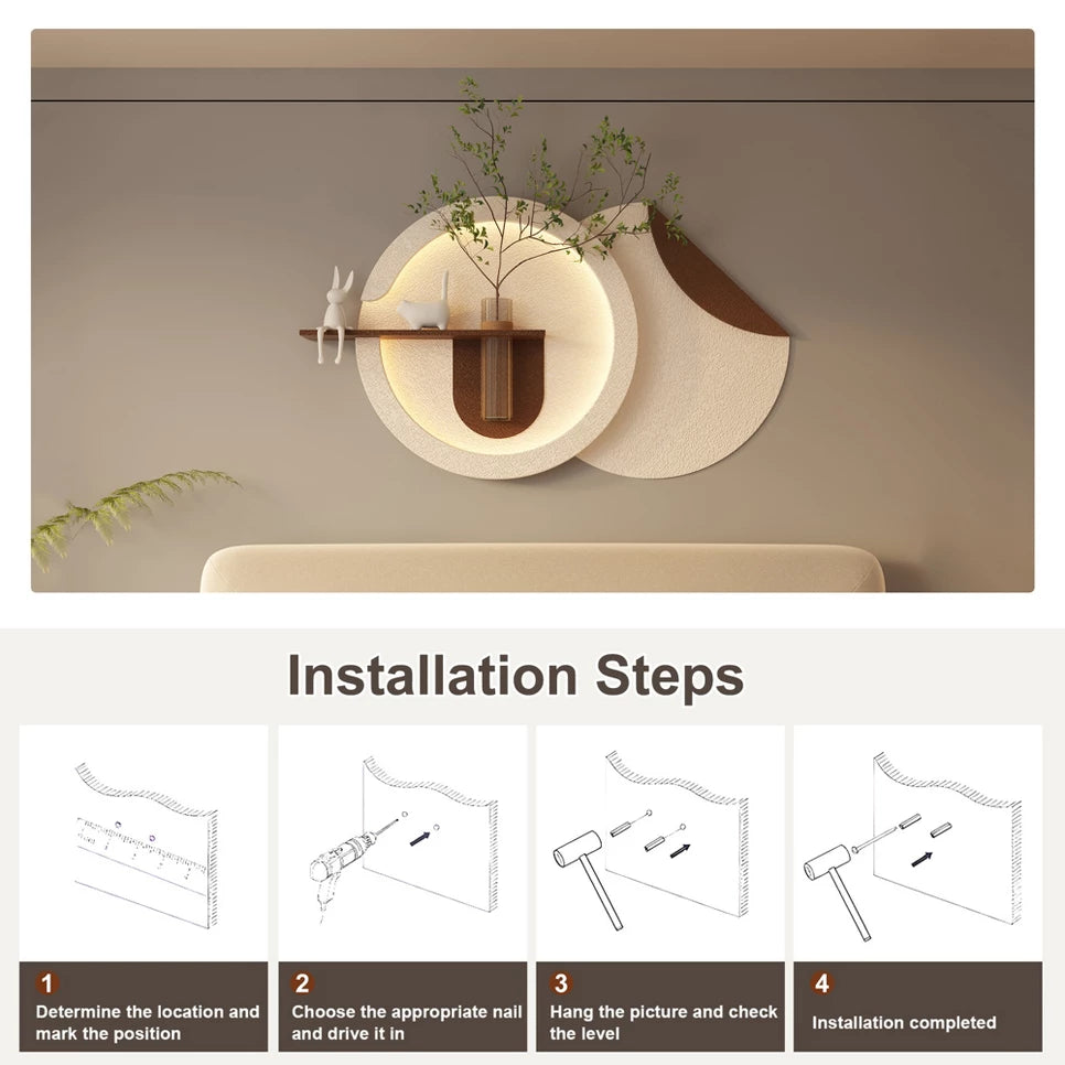 LED 3D Sandstone Wall Art: Illuminated Disc Sculpture with Glass Vase
