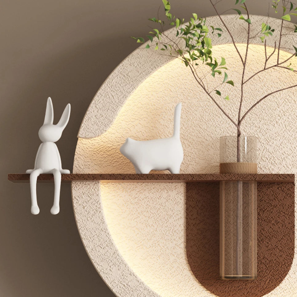 LED 3D Sandstone Wall Art: Illuminated Disc Sculpture with Glass Vase